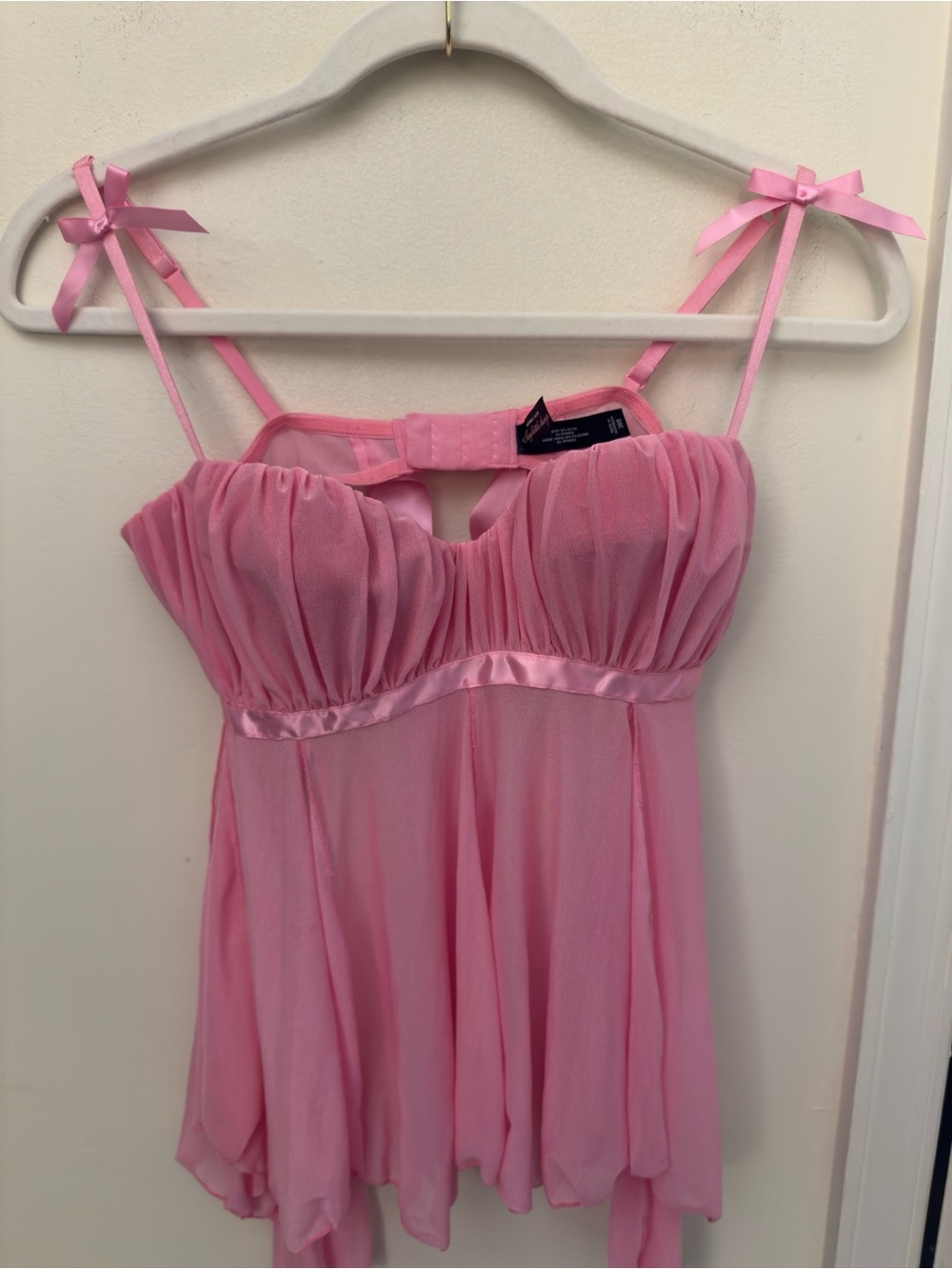 Vintage Y2K Victoria's Secret Pink Chiffon Babydoll Chemise w/ Satin Band | 36B